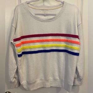 Lou & Grey Sweatshirt Sz XS White w/Colorful Terry Fuzzy Stripes